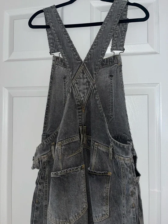 Free People Washed Black/Charcoal Denim Barrel Overalls - Picture 8 of 10